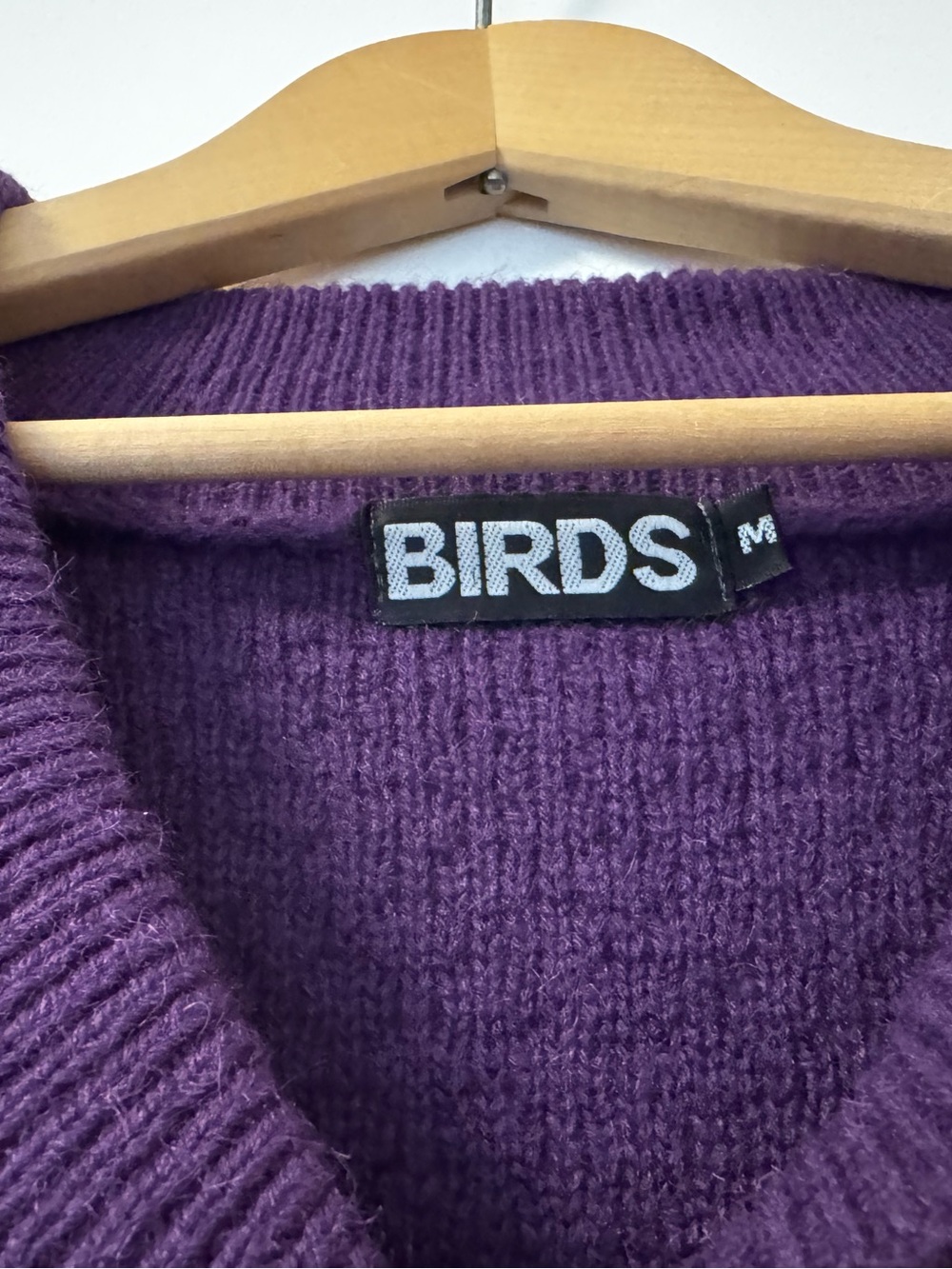 Birds of North America Chat Purple Chunky Knit Collared Cardigan Sweater medium - Picture 3 of 9
